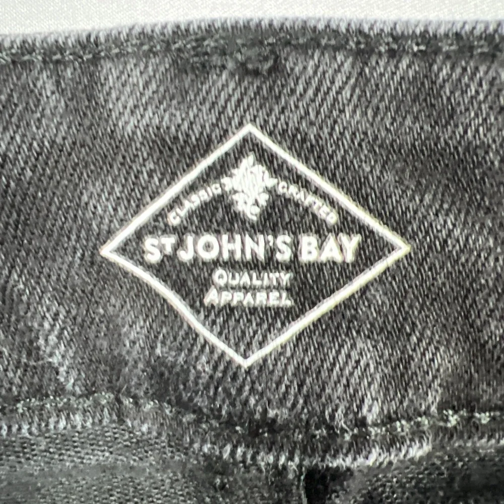 St John's Bay Jeans Womens 24W Black Denim Cotton Stretch High Rise Straight Leg